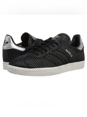 Adidas Gazelle Core Black suede Silver Metallic polka dots shoe sneakers 6.5 38